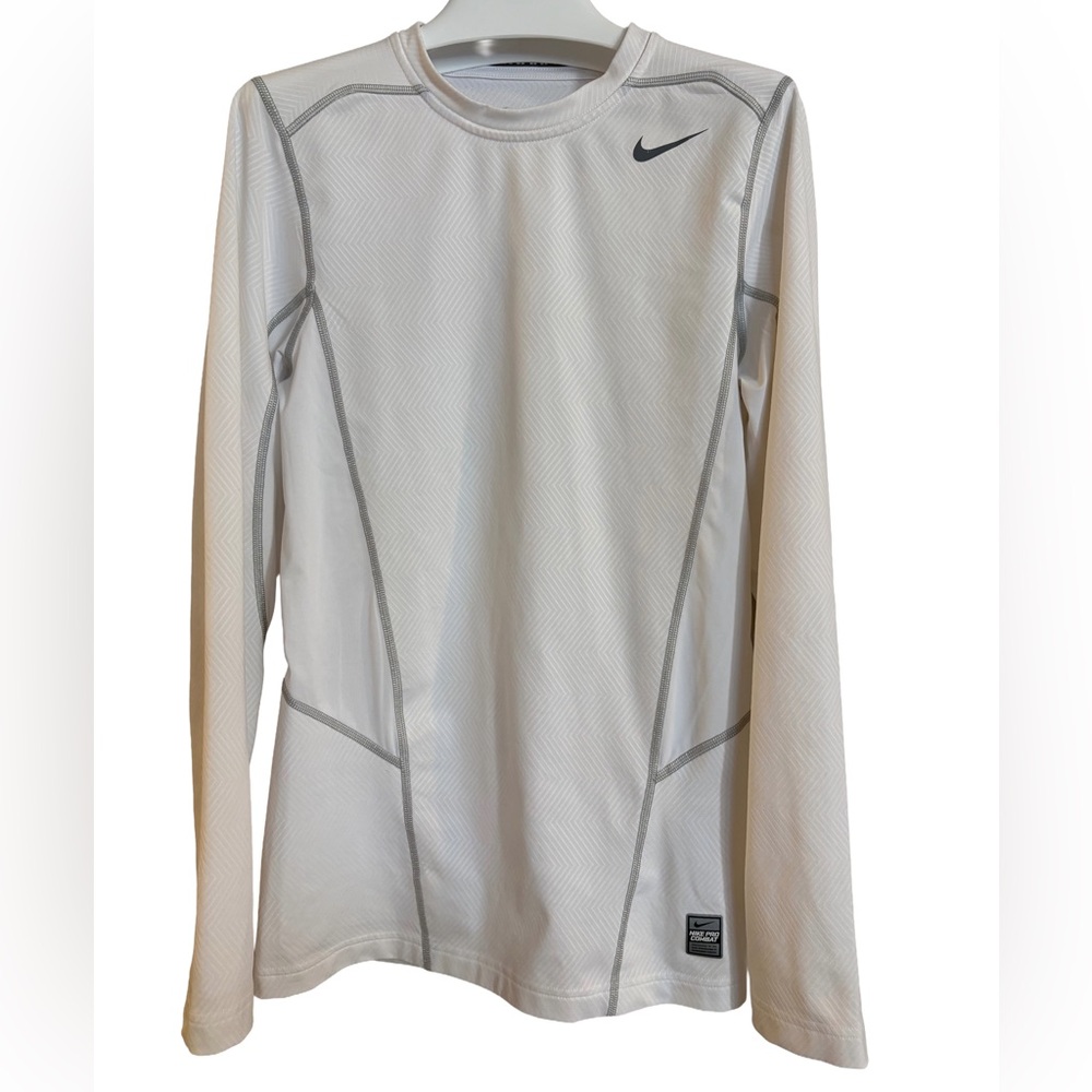 Men’s Nike Pro Combat Dri-Fit Hyperwarm Lite White Compression Shirt, Size S